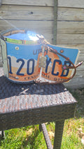 Utah License Plate With Hand Tooled Leather Strap and Rhinestone Conchos