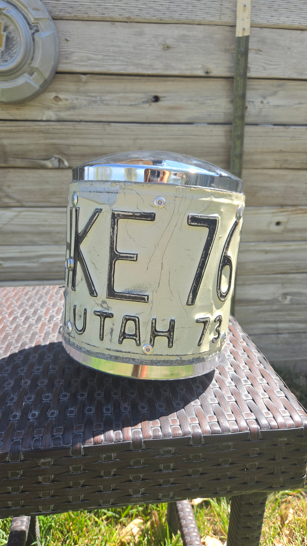 Utah License Plate With Hand Tooled Leather Strap and Rhinestone Conchos